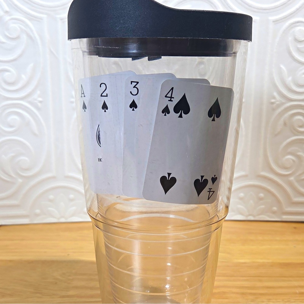 Tervis Playing Cards 24 oz Clear Plastic Tumbler w/ Black Lid Playing Cards
